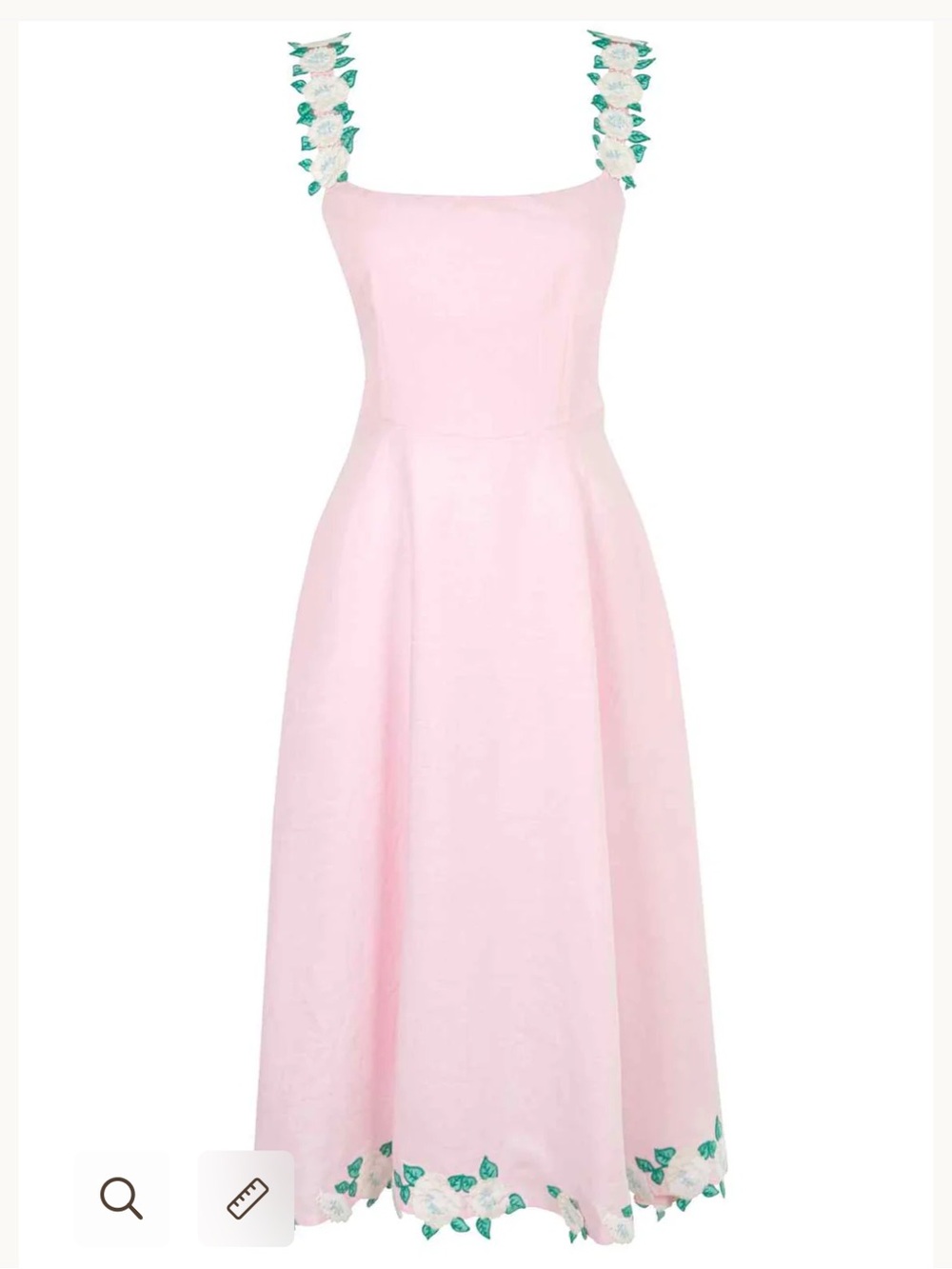 NWT FANM MON SASHA MIDI DRESS MEDIUM EMBROIDERED FLOWERS FLORAL LIGHT PINK GREEN